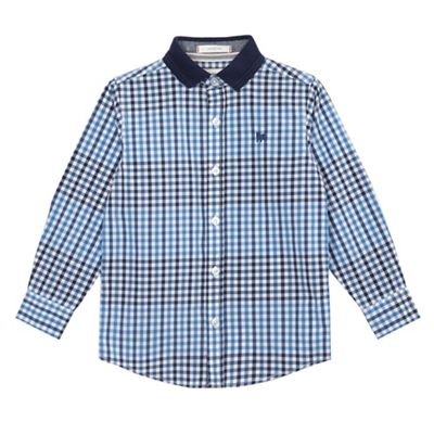 Boys' blue check print button down shirt